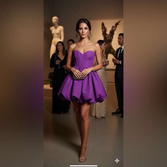 NWOT Zara Vibrant Purple Strapless Voluminous mini Dress - Picture 2 of 16